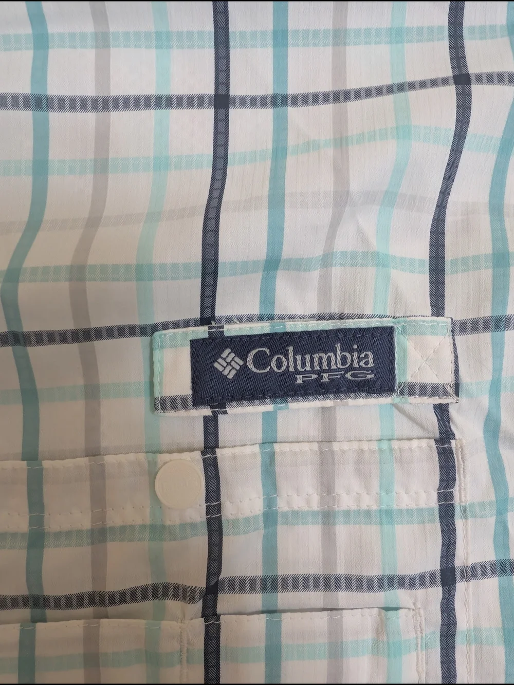 Columbia PFG Omni-Shade Men's Medium Plaid Long Sleeve Fishing Shirt White Blue